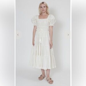 Ulla Johnson Iliana Off White Puff-Sleeve Tiered Midi Dress size 4 AKA Small